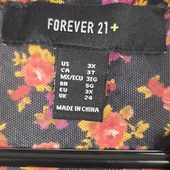 Forever 21 Black Floral Bodysuit with Orange and Pink Accents - Picture 2 of 3